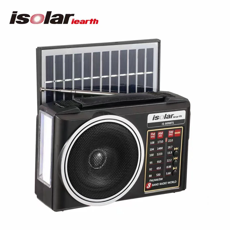 

Portable Rechargeable Outdoor Solar Panel Charging USB TF Music Player Fm Am Sw 3 Band Radio with BT Speaker and LED Light New