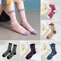 korea style women socks new spring summer mesh thin long printed heart fashion socks women casual breathable transparent sock