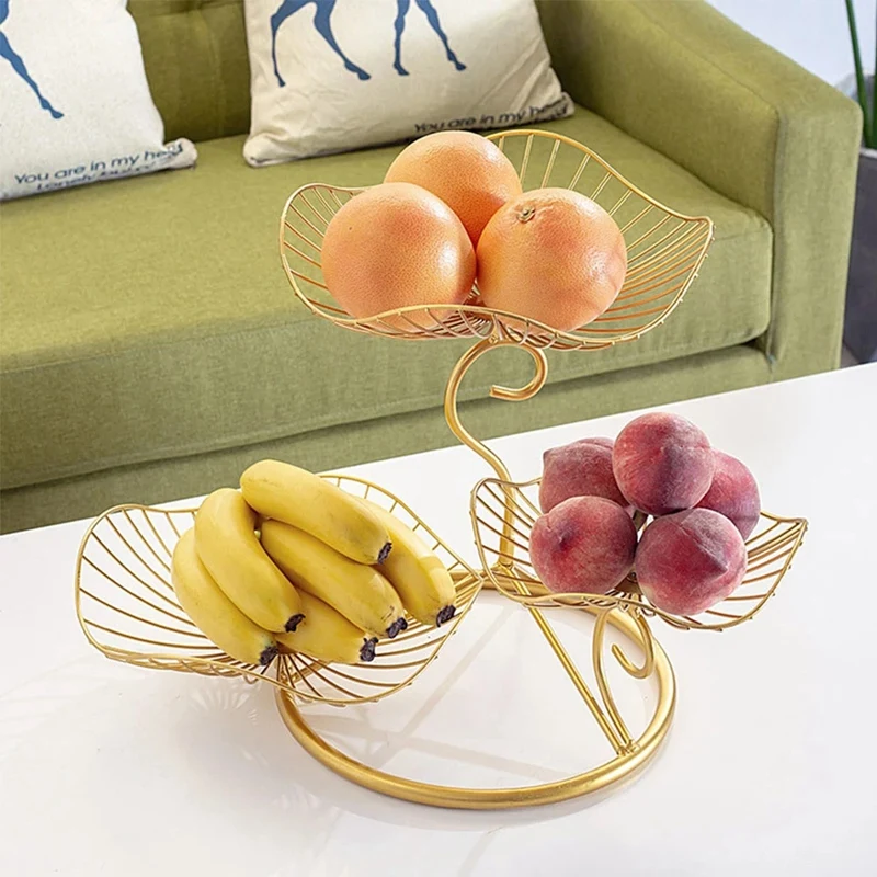 

3-Layer Leaf Shaped Wire Basket Storage Tray Wedding Party Home Decor Nordic Style Iron Art Living Room Fruit Plate