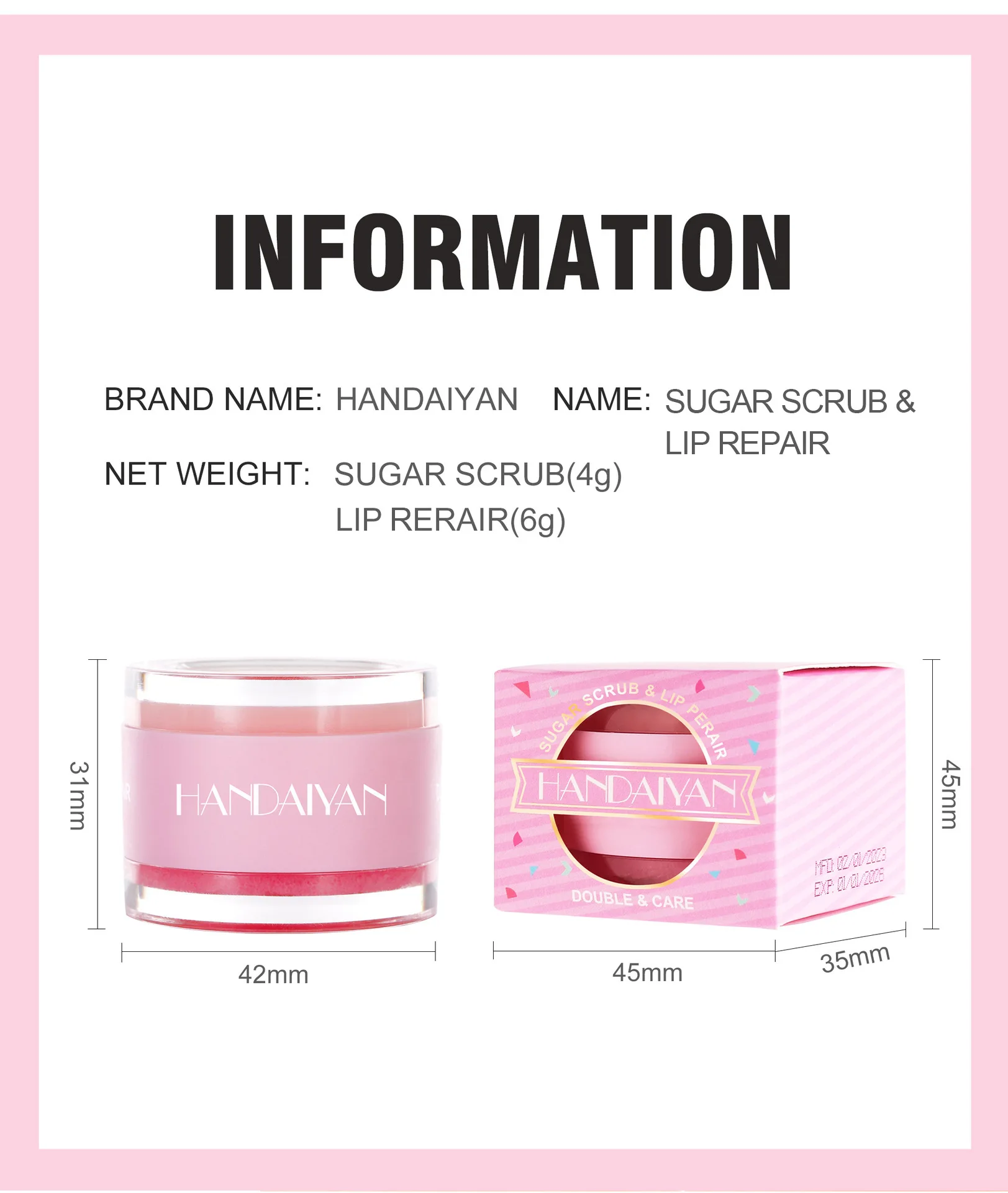HANDAIYAN 2-в-1 скраб для губ с двойным эффектом маска бальзам восстанавливающий
