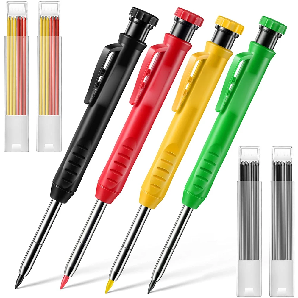 

Solid Carpenter Pencil With Refill Leads And Built-in Sharpener For Deep Hole Mechanical Pencil Marker Marking Woodworking Tools