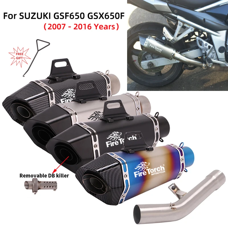 

Slip On For SUZUKI GSF650 GSX650F 2007-2016 Motorcycle Exhaust Escape System Modified Mid Link Pipe With 51mm Muffler DB Killer