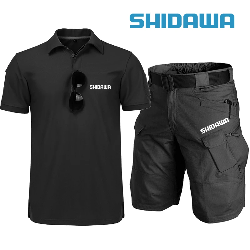 

Summer Men's Fishing Suits Outdoor Sports Quick-drying Polo Shirt + Multi-pocket Tooling Shorts Two Piece Set New Tactical Suit