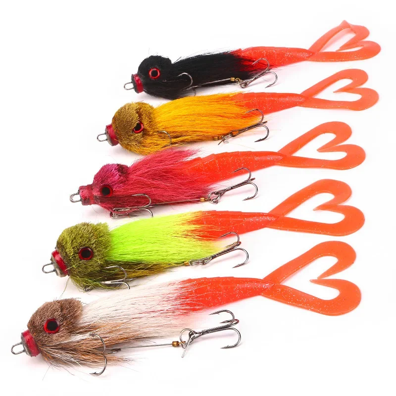 Фото MUKUN Mouse Baby Swimbait Bucktail Mouse Lure Wąsy Rig Muskie Pike Рыбалка Игра Ручная завязка из оленьей шерсти Корпус Твердая снасть №3