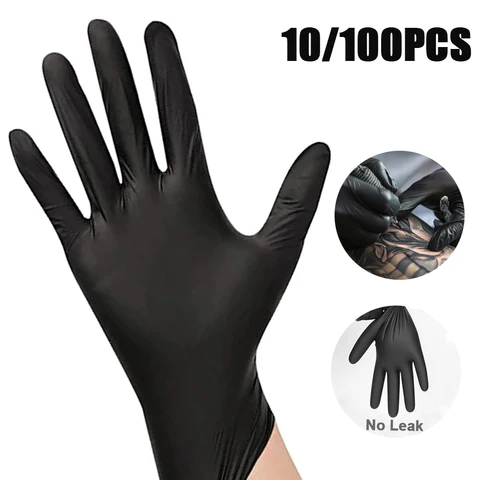 10/100 шт L M S одноразовые латексные перчатки для тату черные перманентные водонепроницаемые перманентные перчатки для тату аксессуары