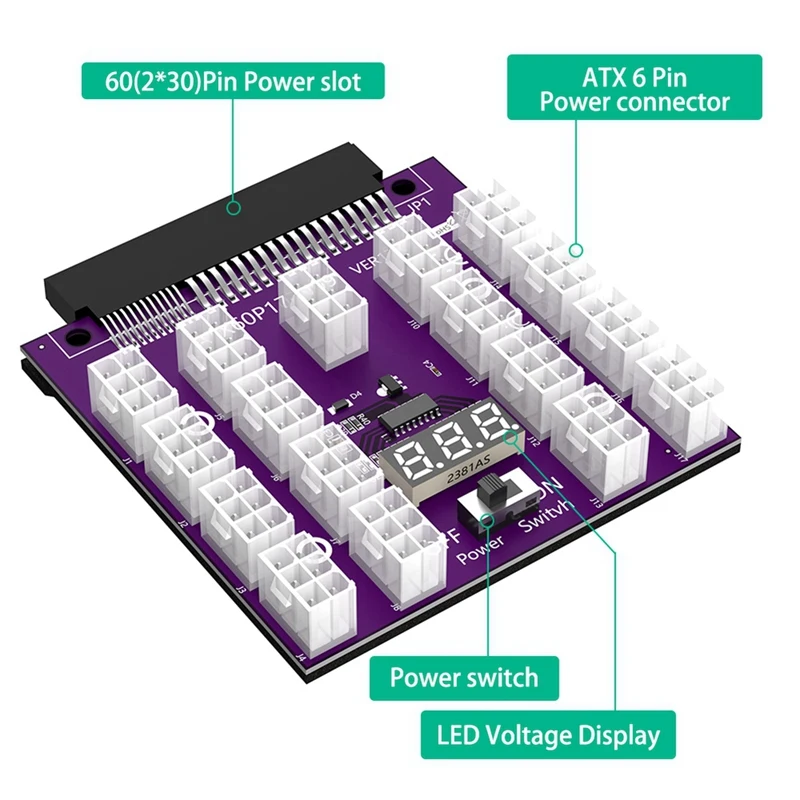 Плата блока питания ATX 17X6Pin для майнинга Ethereum BTC