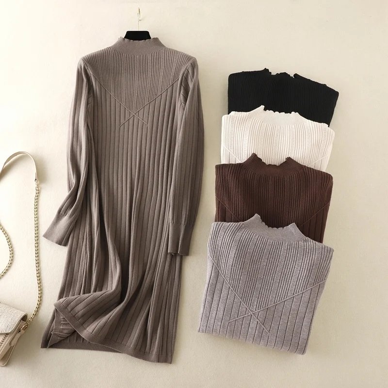 

chic long mesh maxi dress in women's nightgown thick hot winter dress feminine plied rib high collar the line dressed as