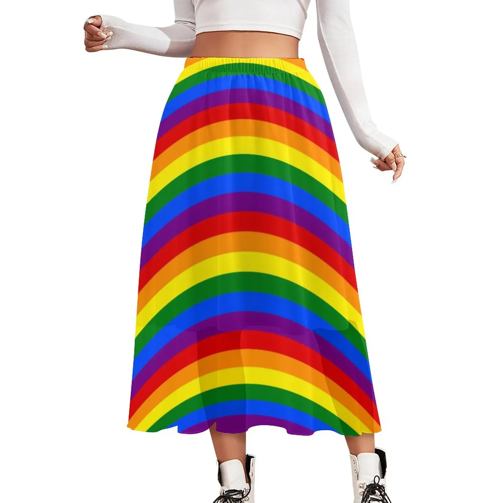 

Colorful Rainbow Flag Skirt Gay Pride LGBT Modern Pattern Kawaii Boho Skirts High Waist Graphic Aesthetic A-line Skirt Big Size