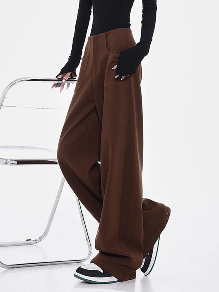 MK Coffee Color Thickened Wide-Leg Suit Pants Women Winter New Drape Loose Slimming Straight Casual Mopping