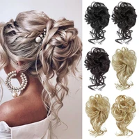 azir synthetic curly scrunchie chignon with rubber ban hair ring wrap around on hair tail messy bun ponytails extension