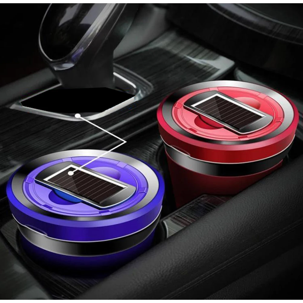 

Black Tumbler Carbon Pattern Auto Interior Ashtray Fashion Solar Charge LED Light Car Ashtray Great Gift for Men