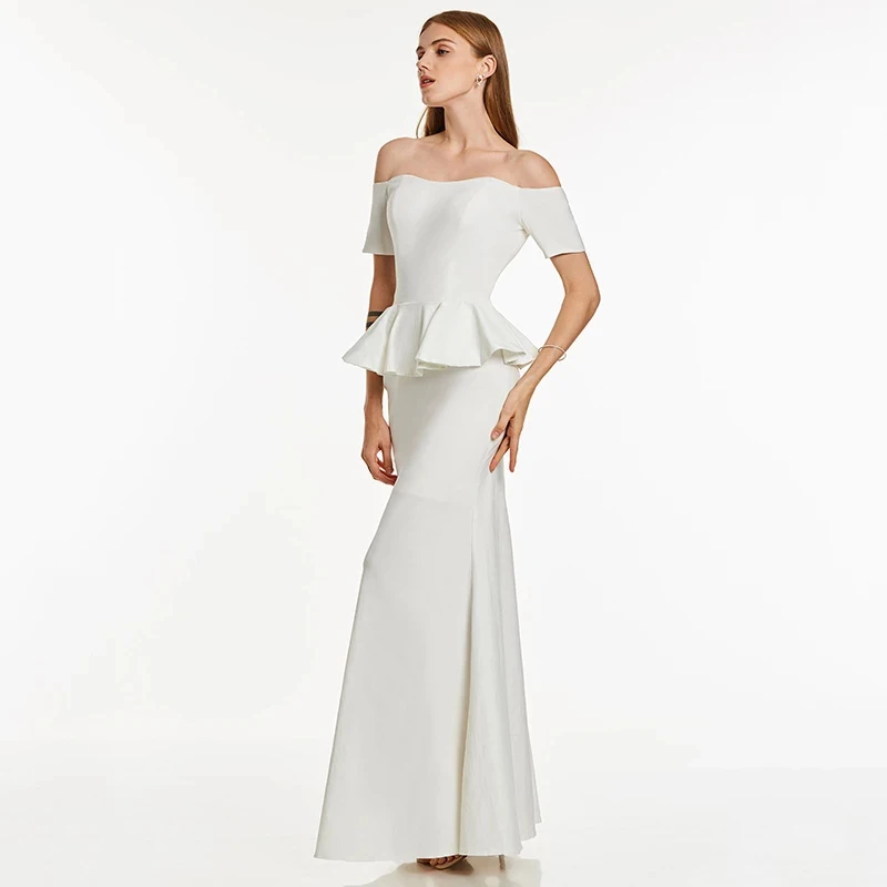 

New Ruffled Buttocks Mermaid Short Sleeved Bra Women's Party Evening Dress Backless Vestidos De Noche Sexy Slim Elegant Formal