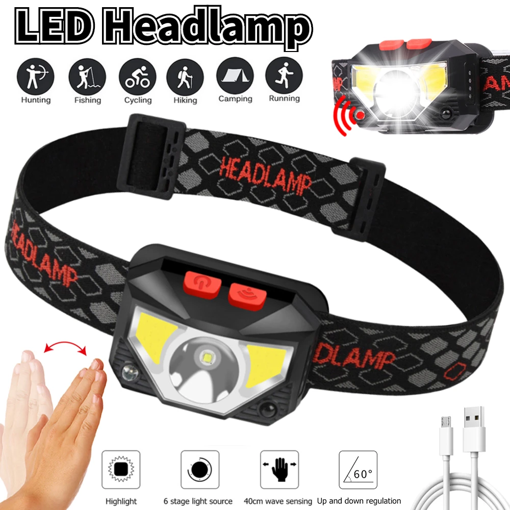

Powerful Sensor Headlamp XPG+COB LED Headlamp Wave Induction Headlights Head Flashlight Waterproof for Outdoor Fishing Camping
