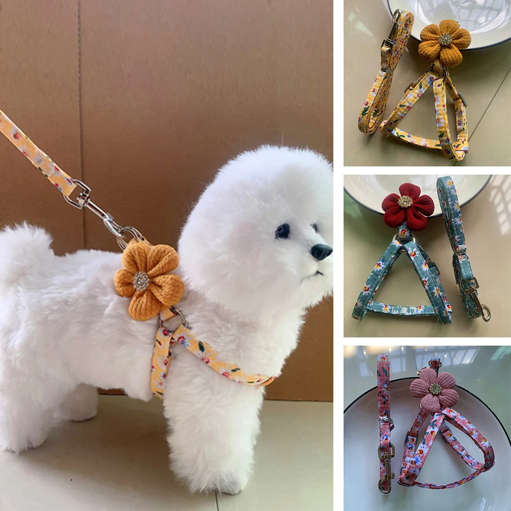 

Flowers Cat Collar Harness Leash Adjustable Nylon Pet Traction Cat Kitten Dog Halter Collar Gato Cats Products Pet Harness Belt