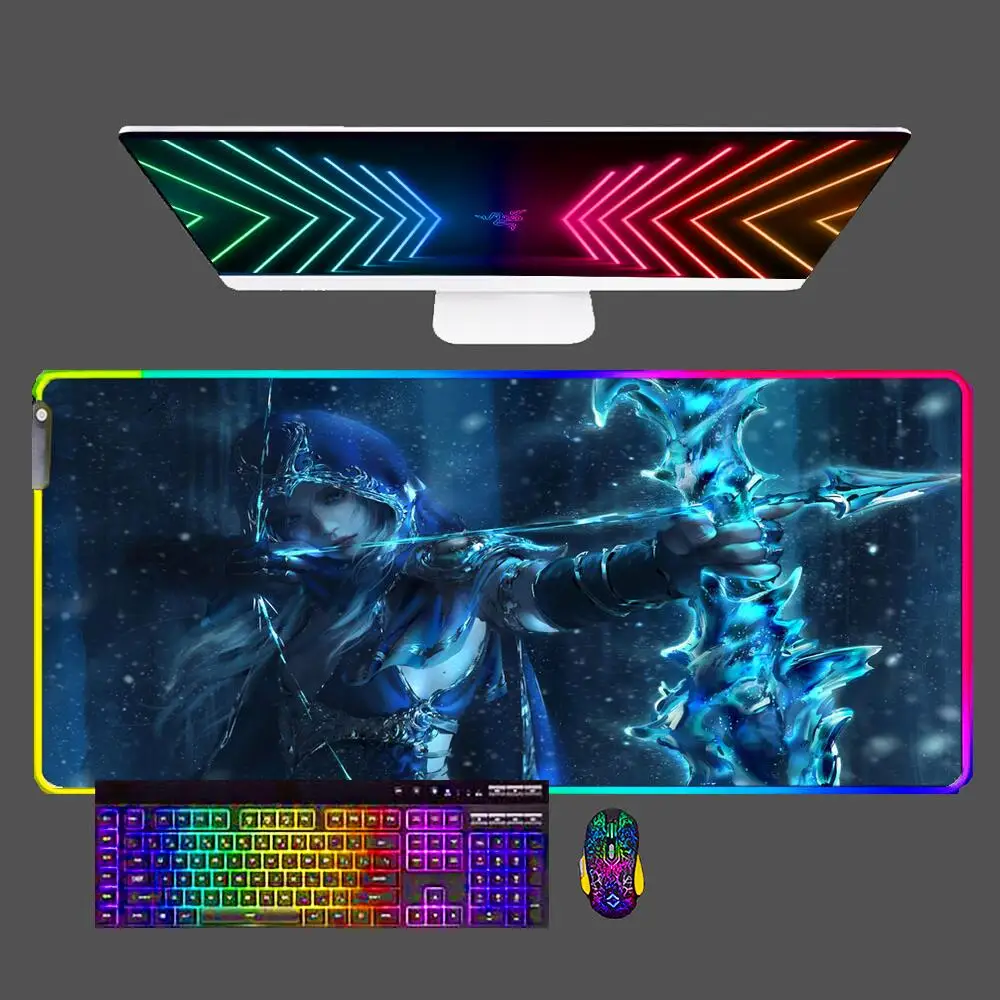 

Ashe League Of Legends LED Rubber Mouse Pad Anime Gaming Accessories RGB Mousepad Gamer PC Computer Keyboard Desk Mat Varmilo CS