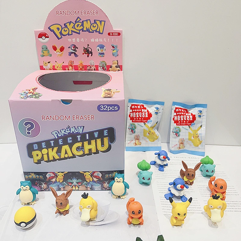 

32Pcs/Set Anime Pokemon Pikachu Psyduck Charmander Diy Cartoon Pencil Eraser Action Figure Student Articles Stationery Kids