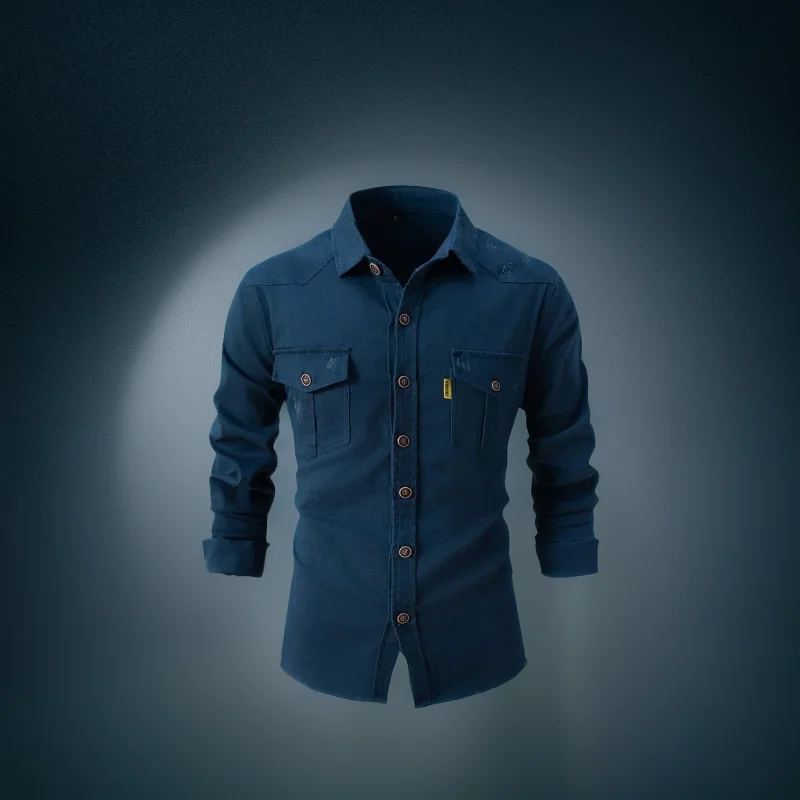 Мужская повседневная тонкая рубашка с карманами и лацканами