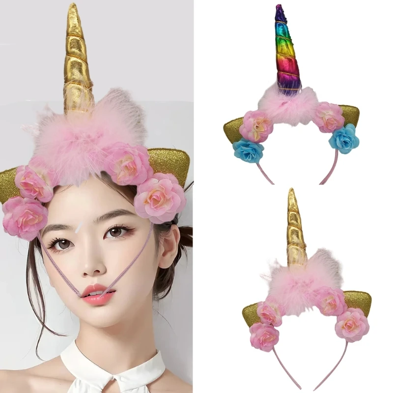 

Holiday Party Unicorns Headband Merry Christmas Headdress Festival Hair Hoop Seasonal Decor Adult Decorative Headdress