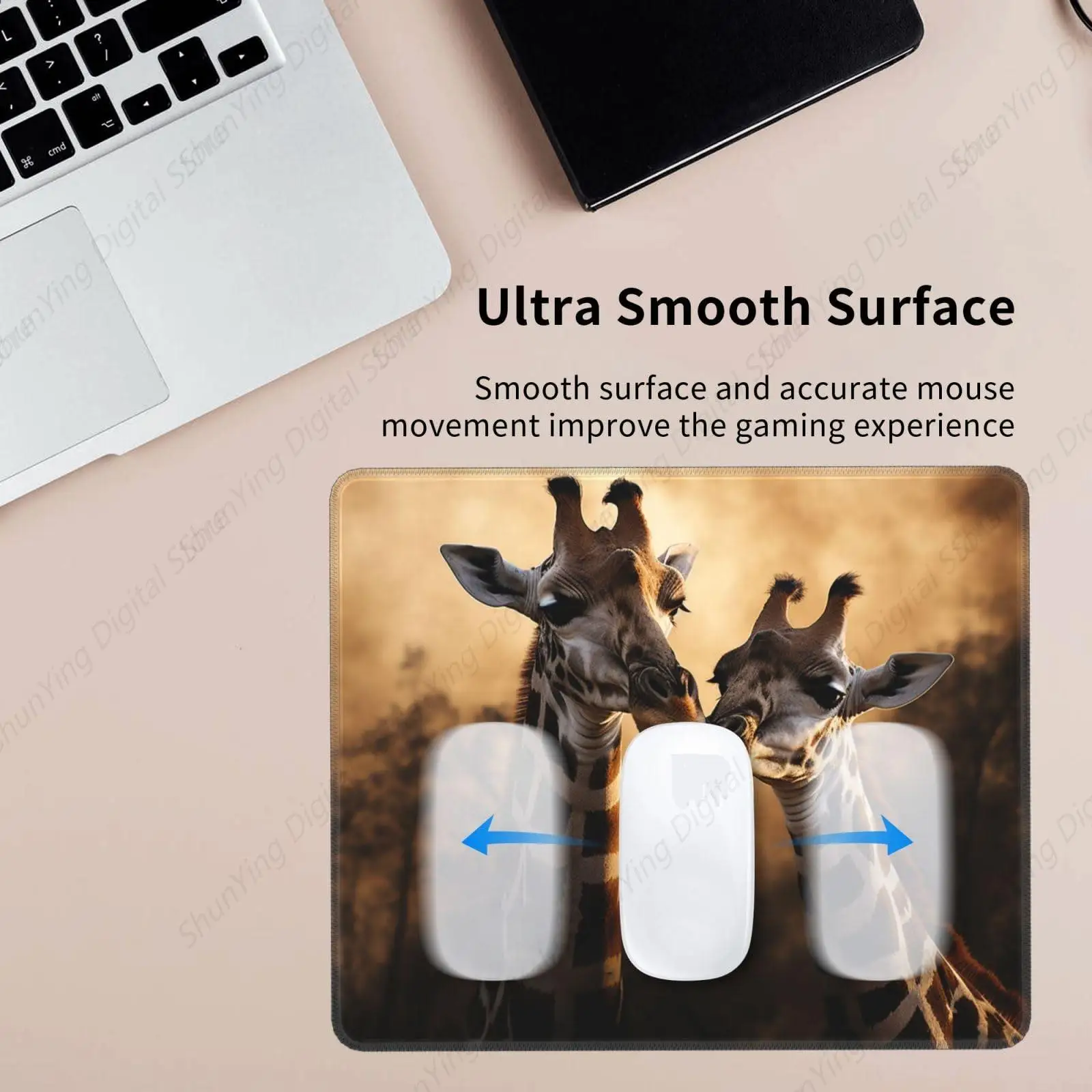 Коврик для мыши с двумя жирафами моющийся и нескользящий подходит мужских