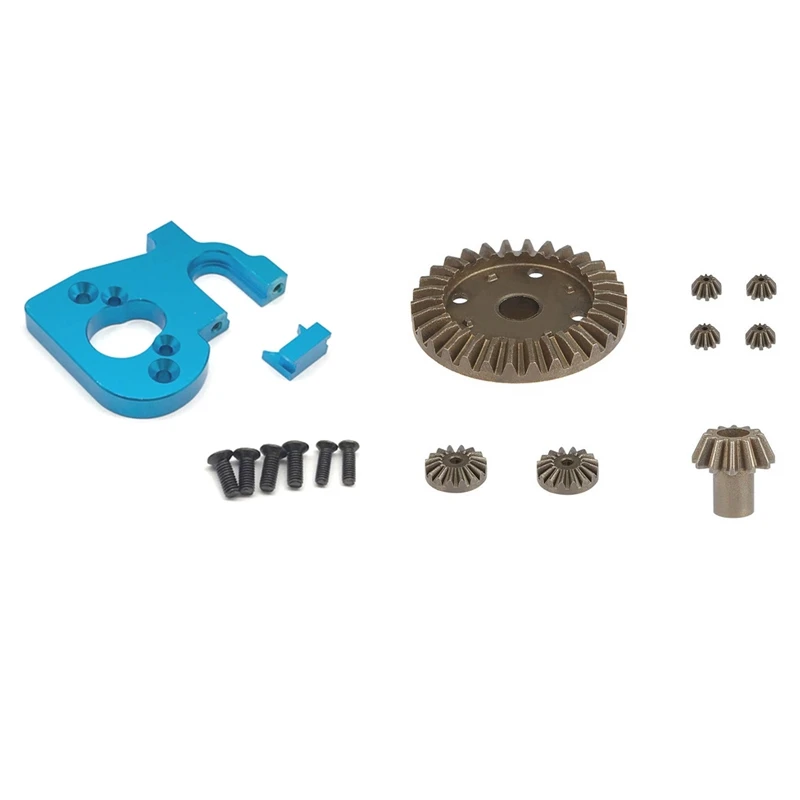 

2 Set RC Car Part: 1 Set Upgrade Metal Gear 30T 16T 10T Differential Driving Gears & 1 Set RC Car Motor Holder Blue