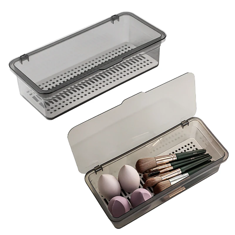 

Transparent Cosmetic Storage Box Desktop Cosmetic Brush Beauty Makeup Tools Organizer Kitchen Tableware Storage Boxes