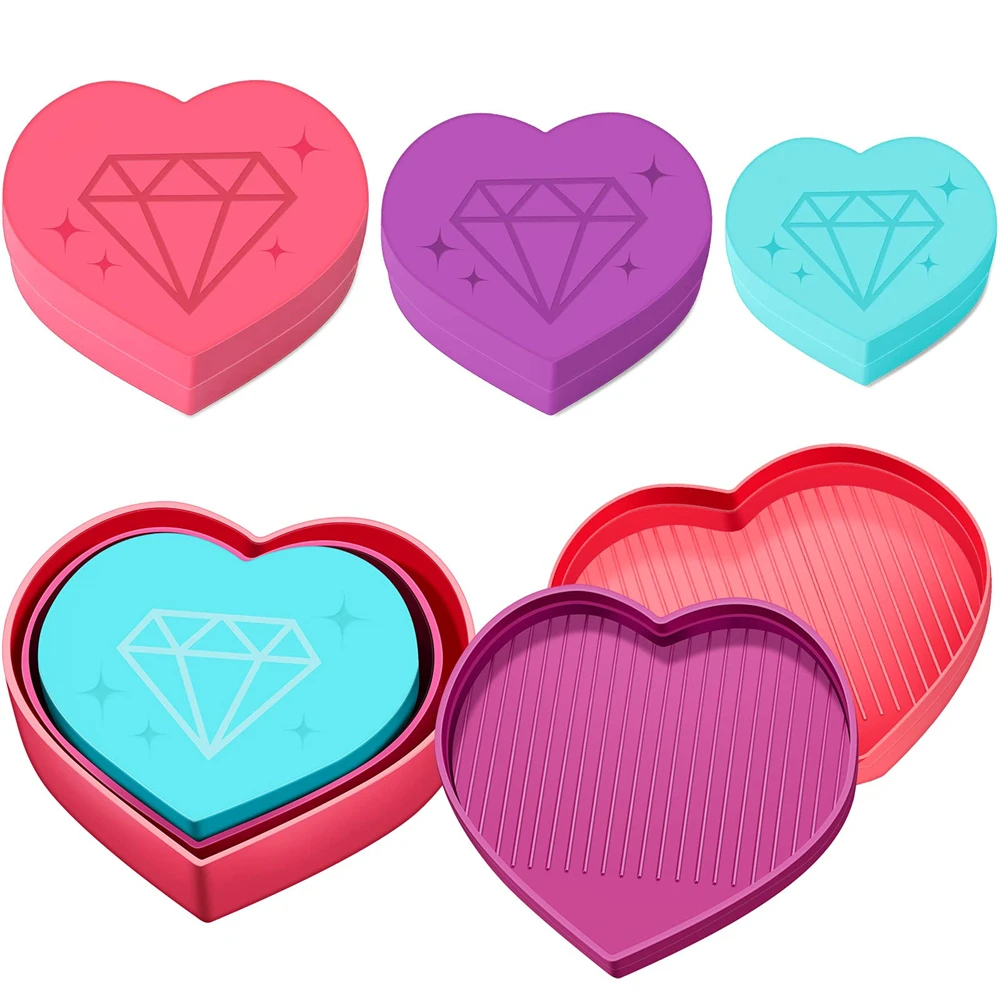 12 Pcs Heart Diamond Painting Trays Plastic Bead Sorting Rhinestone Plate Tray Cross Nail Dotting Tools Accessories DIY Craft