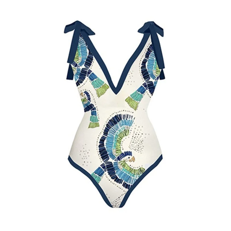 One Piece Swimsuit Women Bikini Cover Up with Skirt Floral Print Swimwear 2023 Bowknot Two Pieces Brazilian Beach Bathing Suit