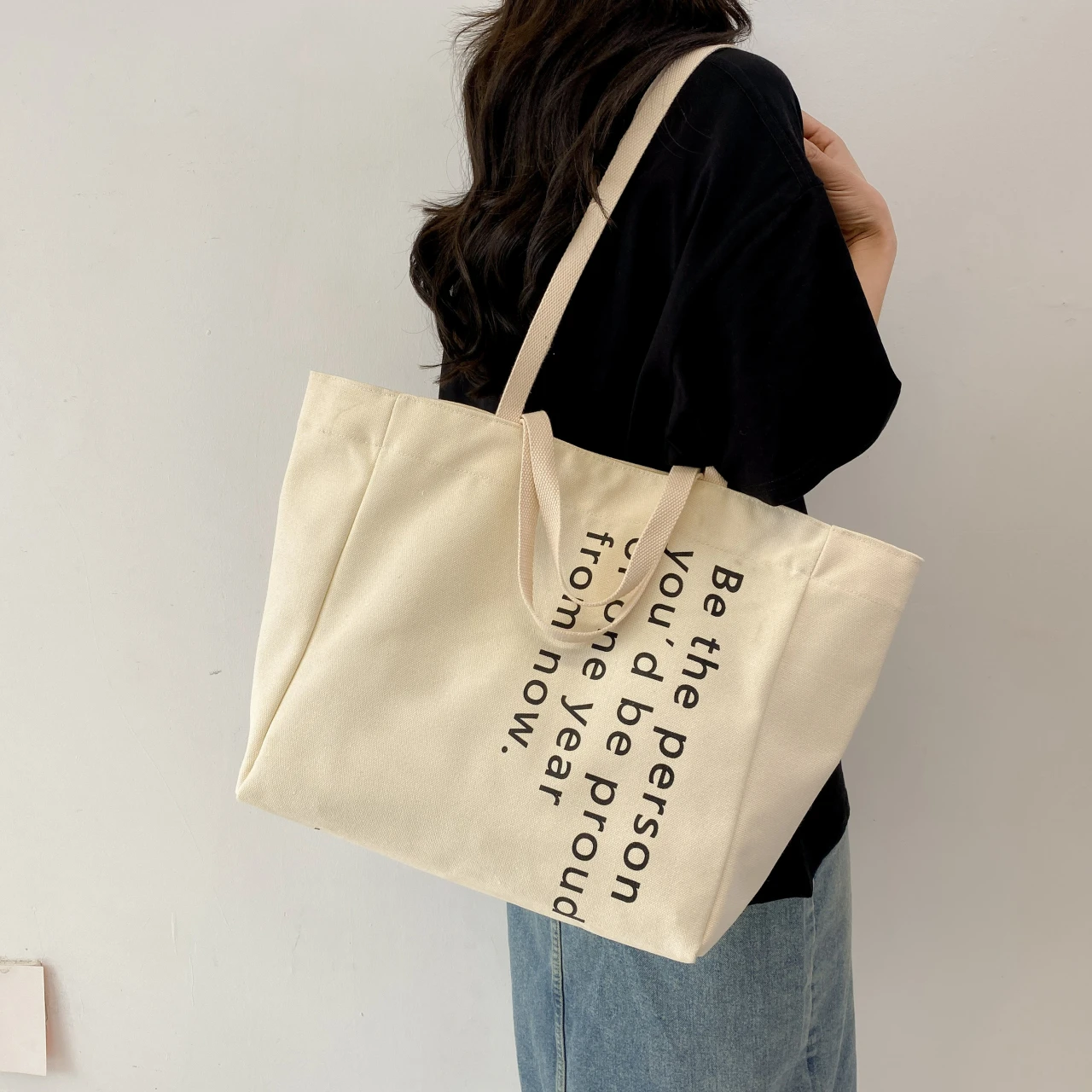 

Casual Canvas Textile Big Capacity Top-handle Tote Bag Streetwear Oversized Large Size Fabric Overnight Weekender Shopper Bag