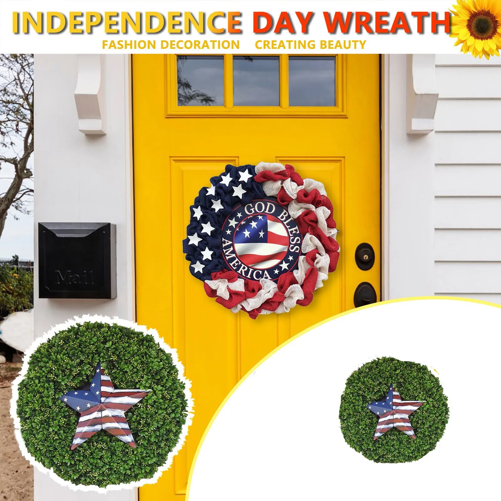 

Front Wreath Door Decor Day Decoration Wreath Hanging Outdoor Independence Porch Home Decor