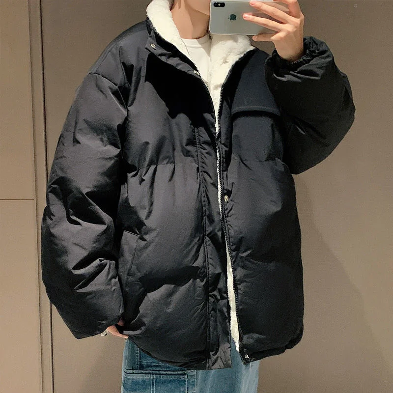 Winter Fleece Thicke Jacket Men Warm Fashion Casual Solid Color Down Jackets Men Korean Loose Short Coat Mens Parker M-3XL