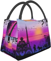 paris eiffel tower romantic couple carriage sunset portable insulation bag portable lunch bag meal containers insulation bag