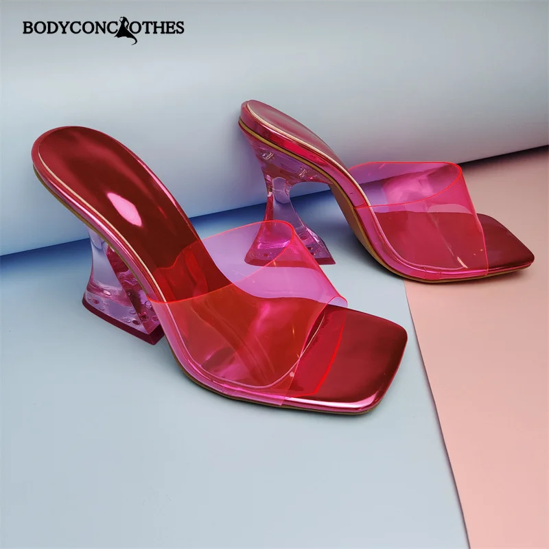 Сандалии женские прозрачные на квадратном каблуке ПВХ платформа Роскошные