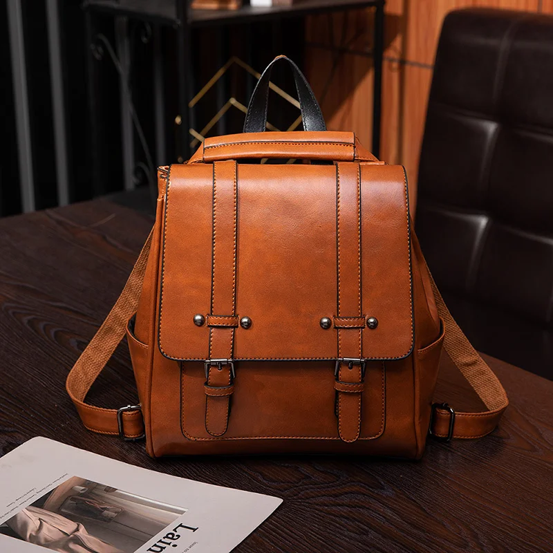 

2024 Vintage Women Backpack for Ladies Designer Travel BackBag Shoulder Bag High Quality Oil Wax Leather Female Backbag Mochila