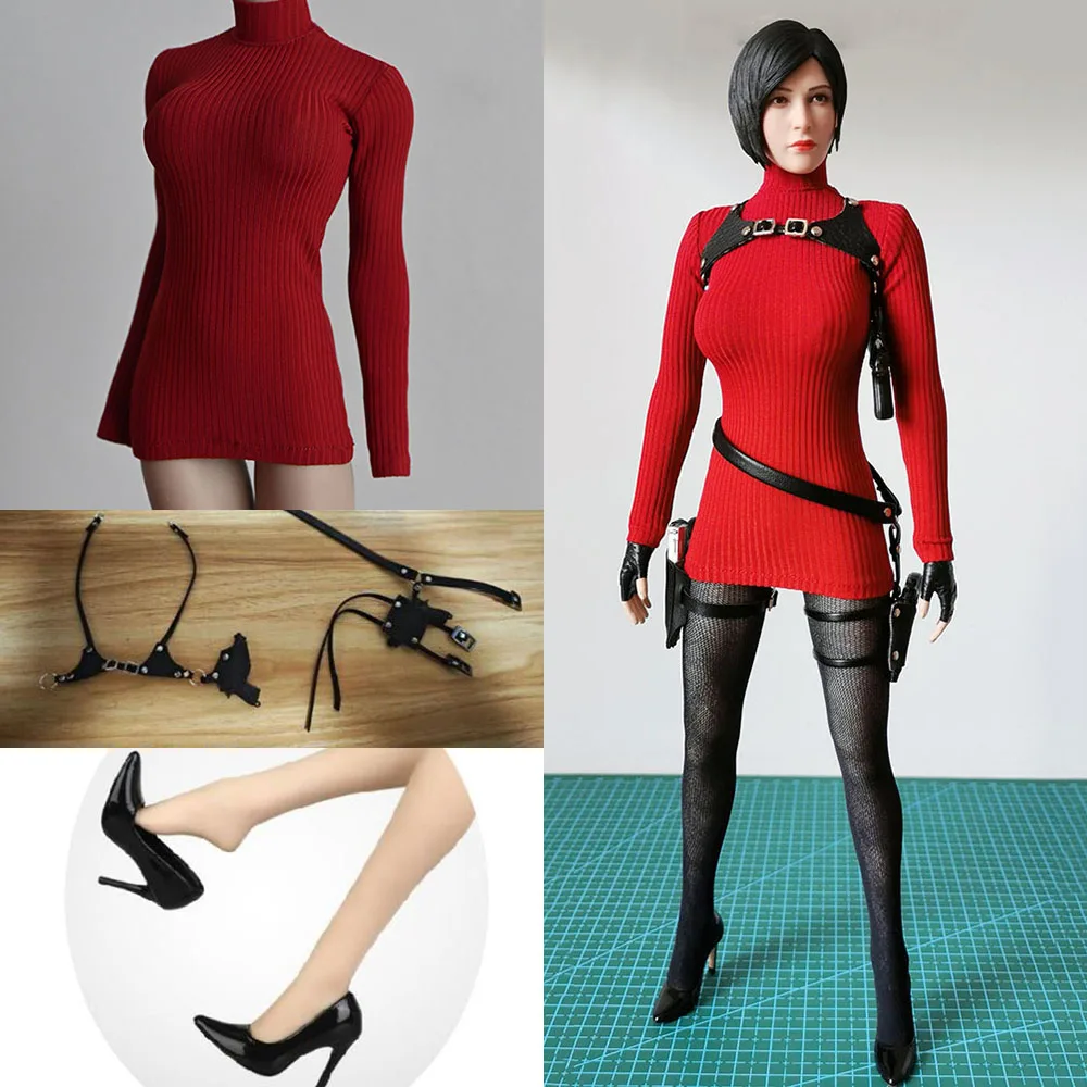 

1/6 Ada Wong Sweater Sexy Red Turtleneck Long Sleeve Knit Bottoming Shoulder Strap For 12Inch Women Soldier Action Figure Body