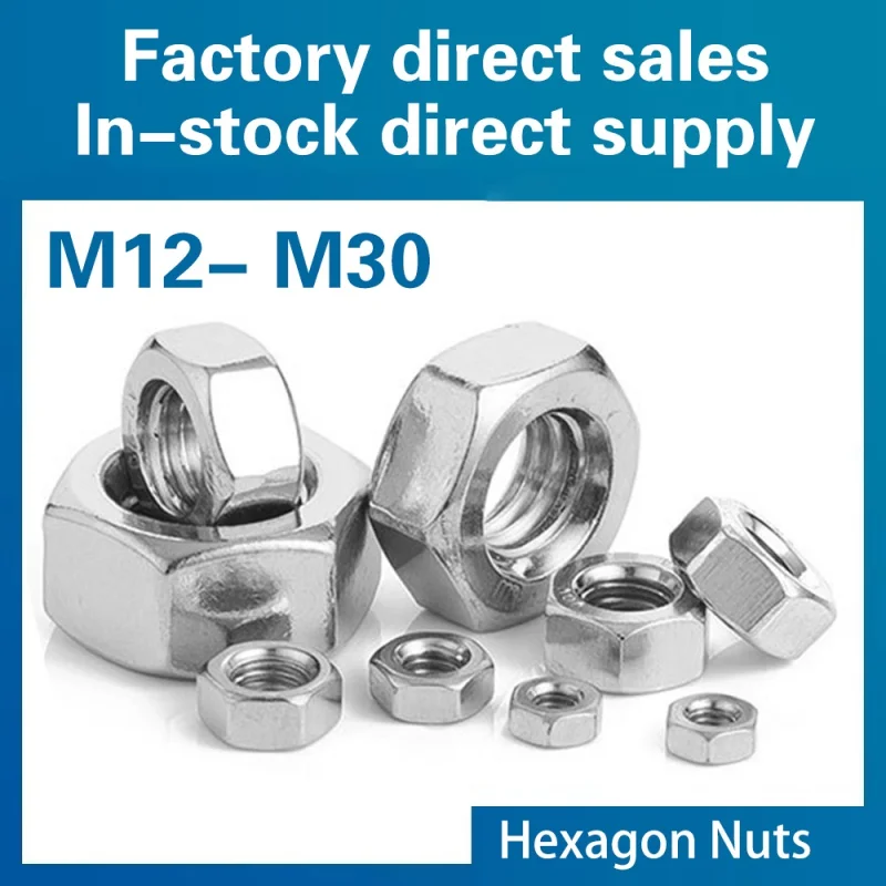

10pcs/lot 304 Stainless Steel Hex Hexagon Nuts DIN555 M12 M16 M20 M24 M27