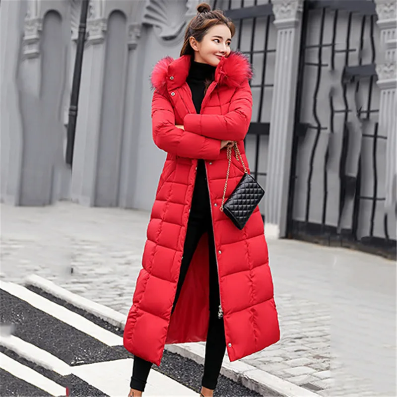 Winter Coat Women 2022 Red Parka   Long Jackets Feather Hooded Korean brown fur collar  Clothing Autumn coats  x-long korean