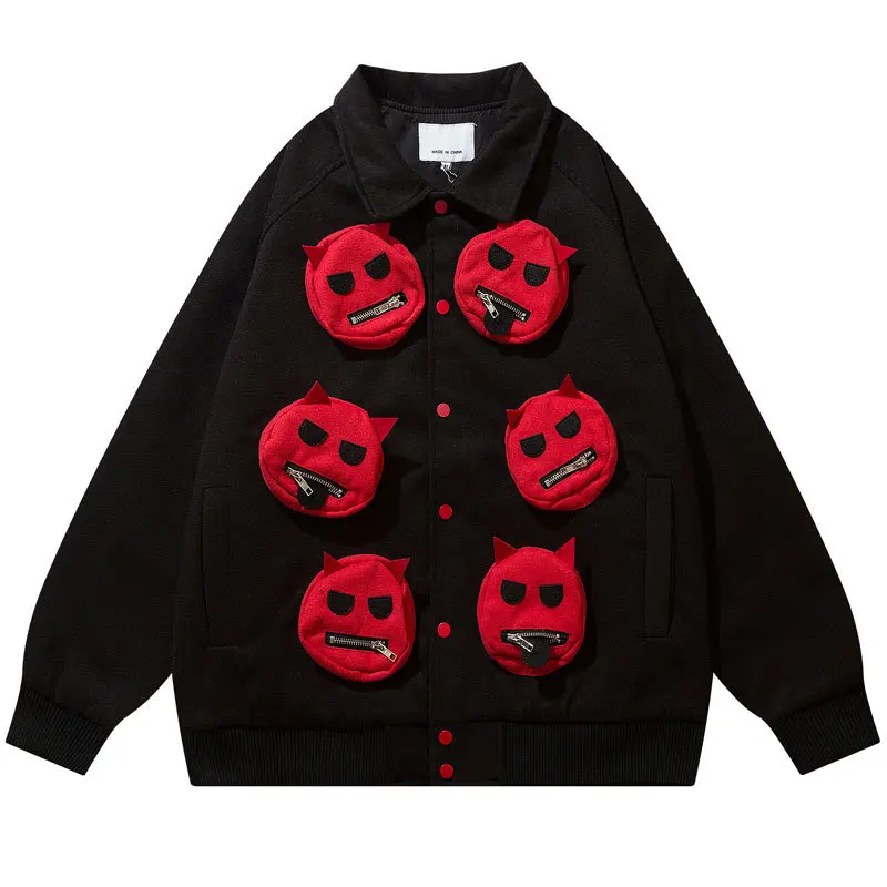 

Men Baseball Jacket Y2K Grunge Streetwear Hip Hop Multi Devil Zipper Pockets Bomber Coat 2022 Autumn Harajuku Fashion Top Couple