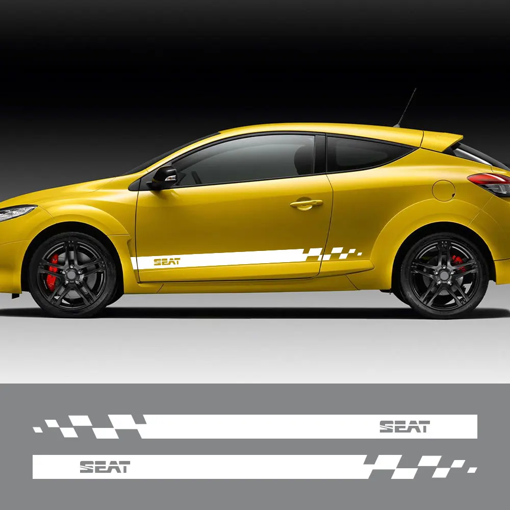 

2PCS Auto Door Side Skirt Lattice Vinyl Sports Car Stickers for Seat Leon MK3 MK2 Race Graphical Auto Body Decor Wrap Decal