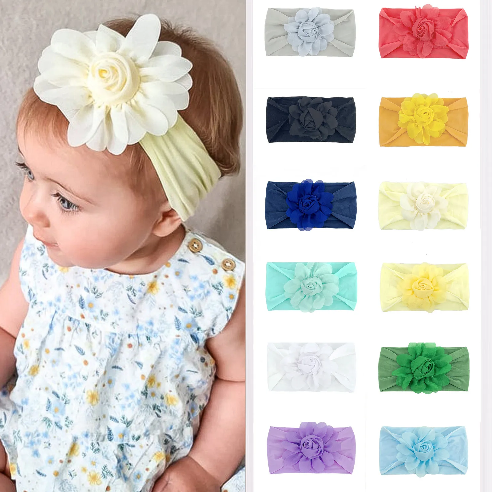 

Повязка для волос однотонная мягкая нейлоновая эластичная Детская повязка на голову с бантом повязка на голову для новорожденных девочек а...