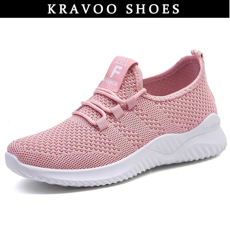 

KRAVOO 2023 Spring New Breathable Women's Running Shoes Students Platform Sneakers Mesh Shoe Fashion Lady Flats Outdoor Sport