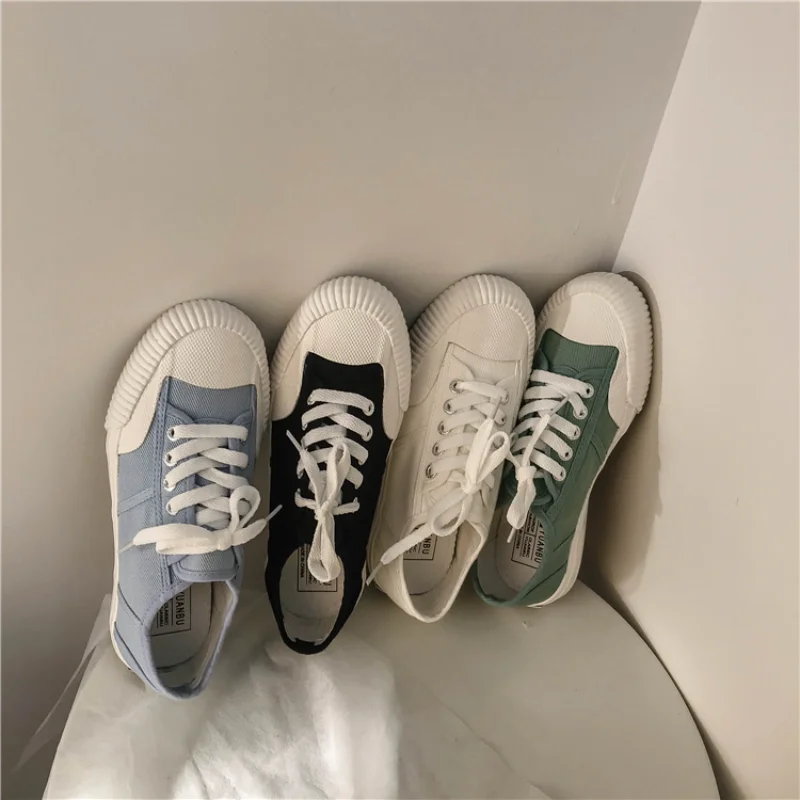 

Spring Autumn Fashion Sneakers Women Canvas Shoes Low Cut Flats Shoes Woman Breathable Lace-Up High Quality Ladies Shoes New