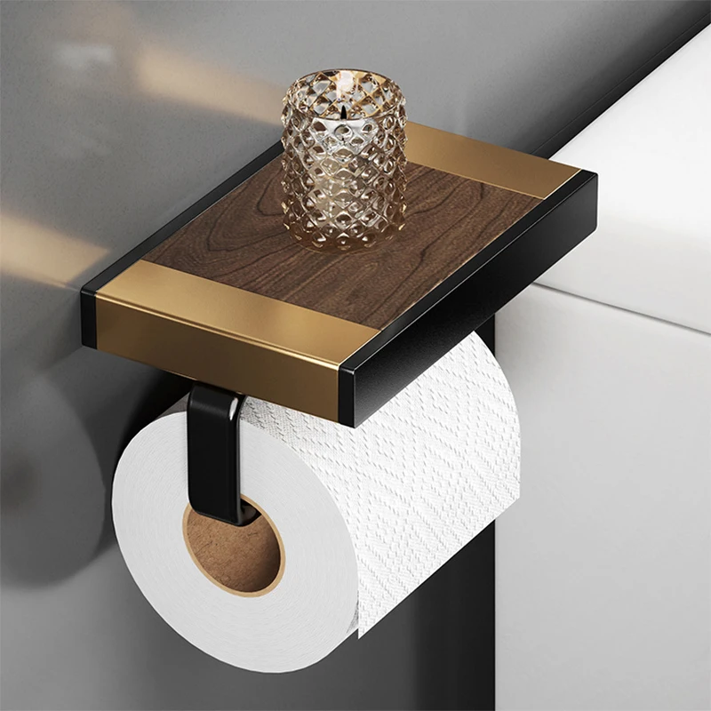 

YCRAYS Black Gold Walnut Acrylic Toilet Tissue Roll Paper Holder Box For Bathroom Phone Shelf Storage Rack Kitchen Accessories