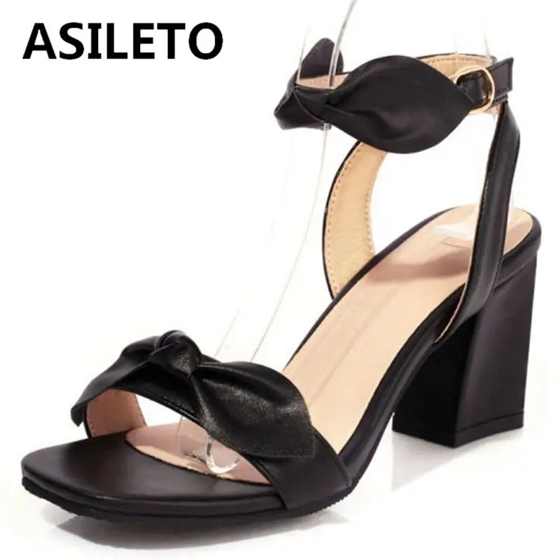 

Женские сандалии ASILETO с открытым носком на блочном каблуке с бантиком и пряжкой на ремешке милые вечерние женские большие размеры 32-48 черные...
