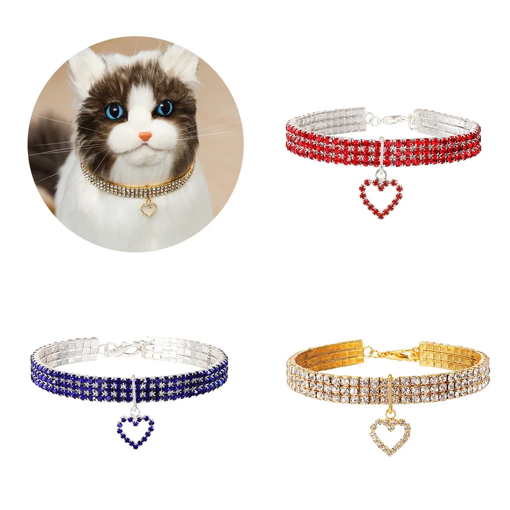 

Ошейник для домашних животных, цветное трехрядное эластичное сияющее ожерелье для Puppycat, персонализированный собачий ошейник с подвеской в ...