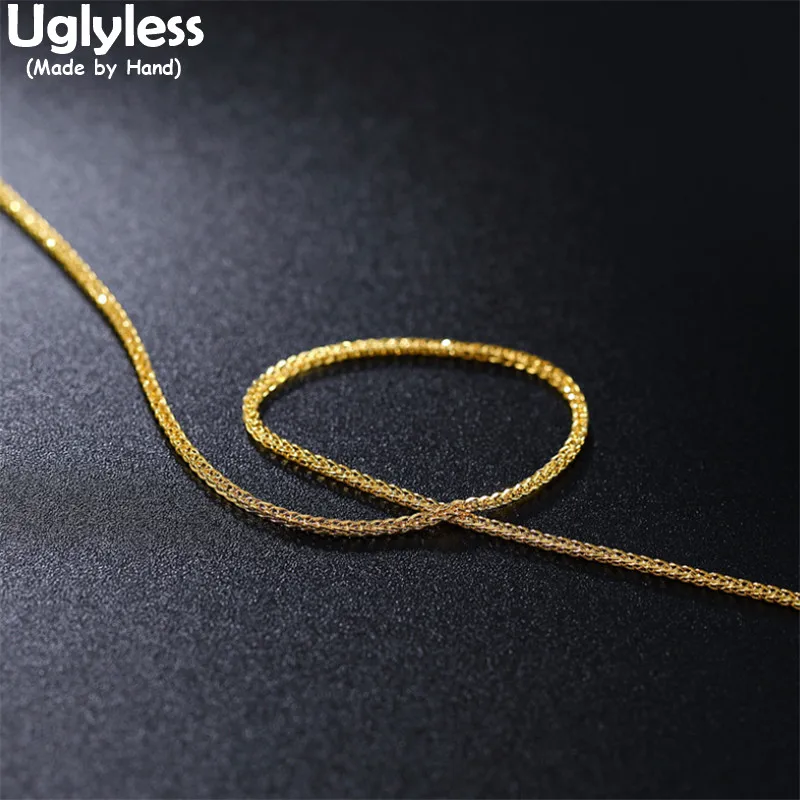 

Uglyless Gold 1MM Thin Chains for Women Real 925 Sterling Silver Necklaces NO Pendants Silicone Balls Adjustable Chain Accessory