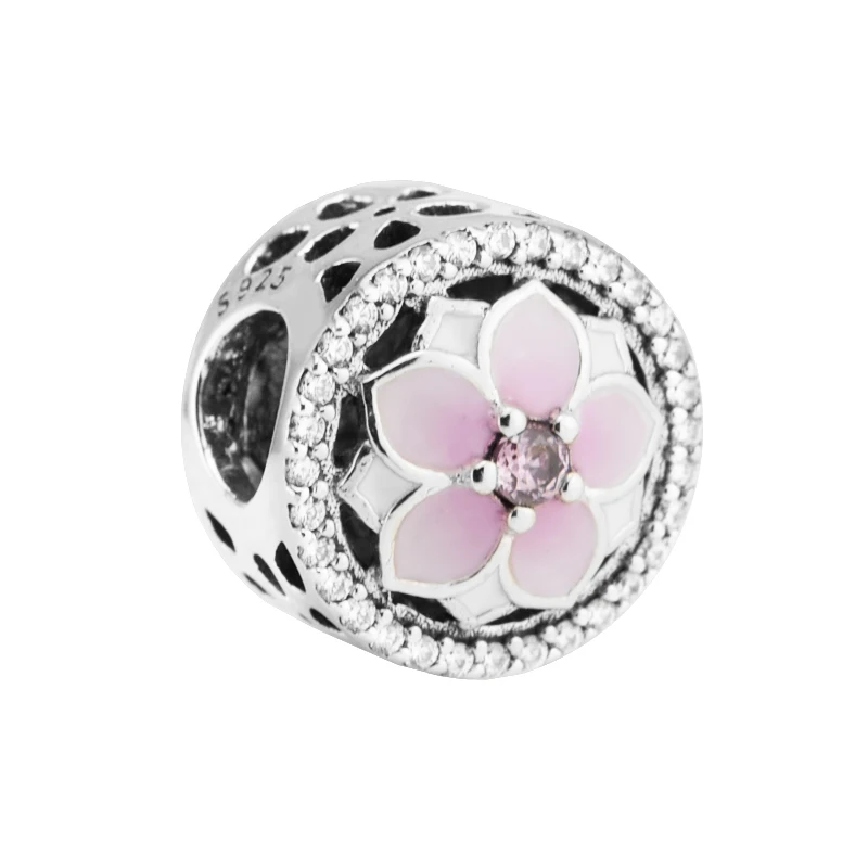 

Бледно-розовая подвеска в виде цветка магнолии для девушек S925, подвеска-изделие, подвеска, настоящие браслеты-цепочки, коллекция бусин для д...