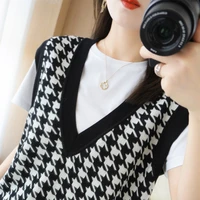 korean version of the loose knitted vest solid color thin v neck waistcoat with college students net red new style