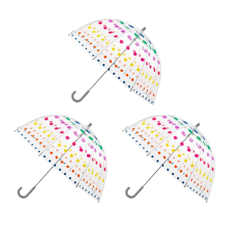 

3X Kid's Clear Bubble Umbrella Men's And Women's Children's Umbrellas Transparent Long Handle Fashion Umbrella