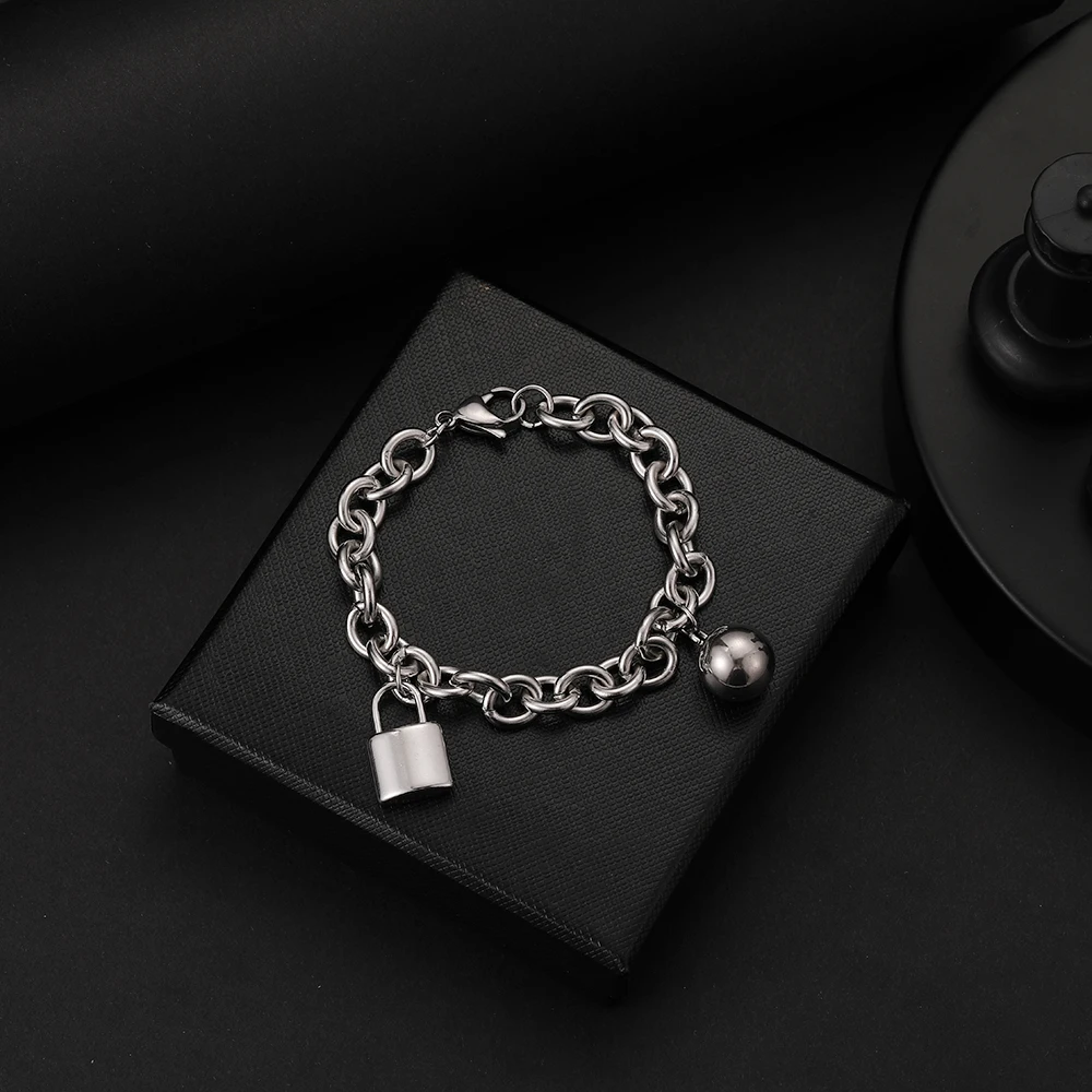 Свердные браслеты из нержавеющей стали с подвеской в виде замка для влюбленных