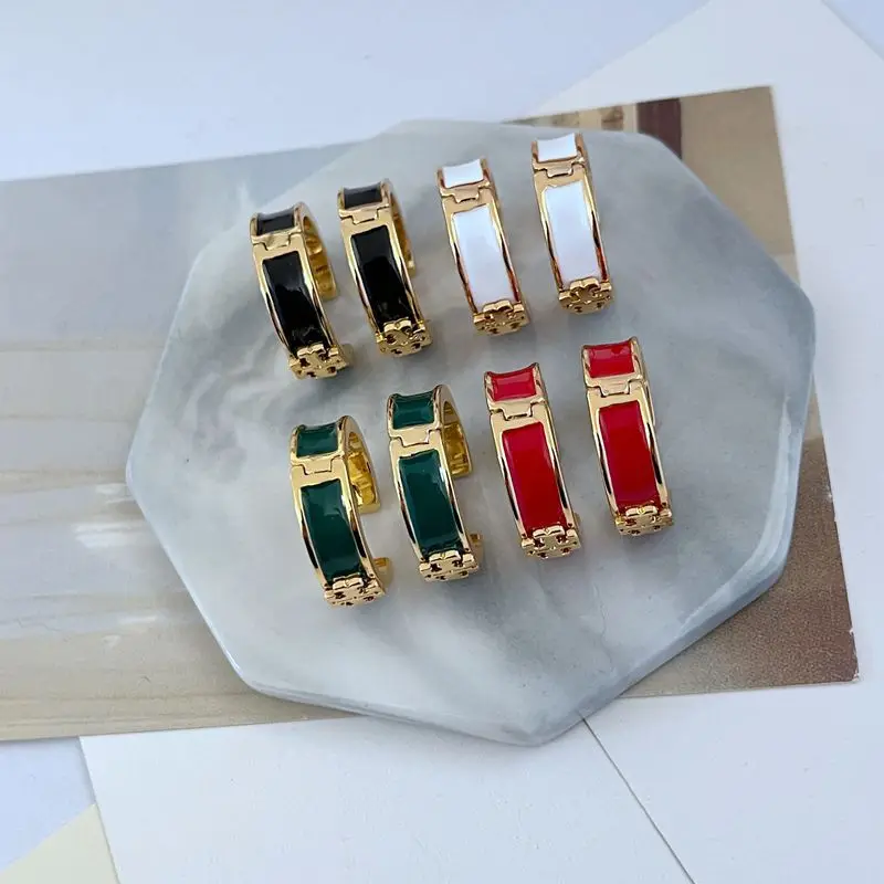 

European and American fashion, light luxury, simple commuting, small enamel enamel inlaid U-shaped metal earrings for women